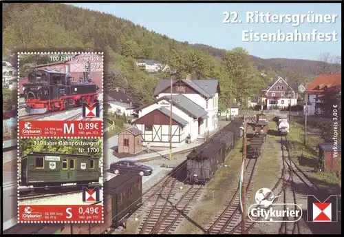 Citykurier: MiNr. 118 - 119 (Bl. 12), "Rittersgrüner Eisenbahnfest", Block, pfr.