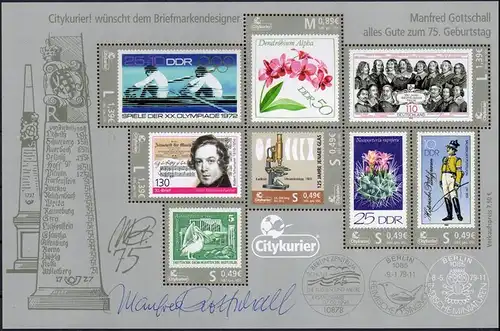 Citykurier: MiNr. 102 - 109 Block 10, "M. Gottschall", Block, Autogramm, pfr.