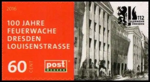 PostModern: MiNr. 405, "100 J. Feuerwache Dresden, Luisenstr.", Satz, BN, pfr.