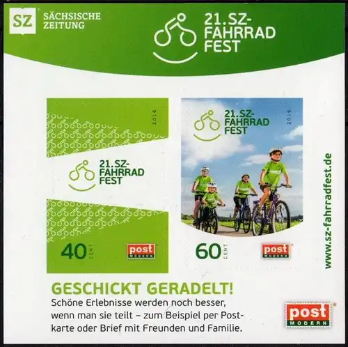 PostModern: MiNr. 416 - 417 Bl. 54, "21. SZ-Fahrradfest", Block, postfrisch