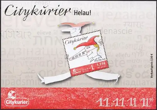 Citykurier: MiNr. 97 Block 8, "Fastnacht 11.11.11", Block, postfrisch