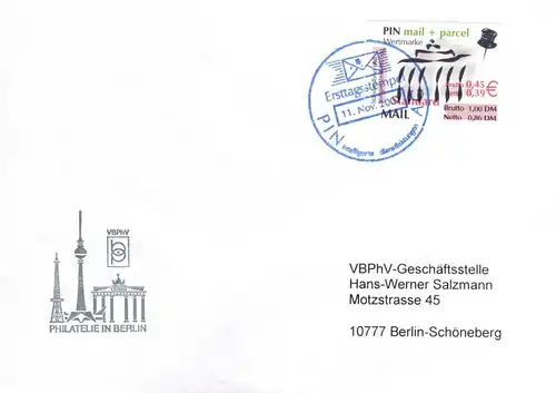 PIN AG: MiNr. 5, "Brandenburger Tor, Berlin", FDC