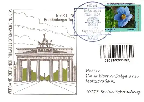 PIN AG: MiNr. 36, 14.06.2004, "100 Jahre Botanischer Garten", Wert zu 0,41 EUR, 