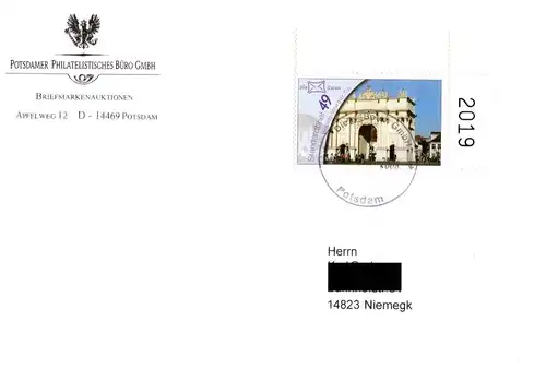 Briefboten: MiNr. 2, "Potsdamer Ansichten", Wert zu 0,49 EUR, Bogennummer, GK