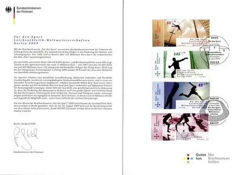 BRD: MiNr. 2727 - 2730, "Sporthilfe 2009: Leichtathletik-WM", Ministerkarte 
