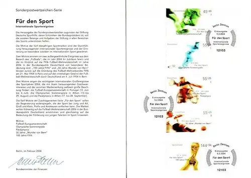 BRD: MiNr. 2382 - 2386, "Sporthilfe 2004: Fußball-EM", Ministerkarte