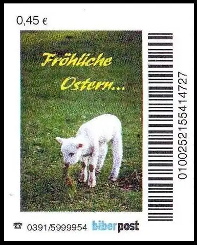 Biberpost: "Fröhliche Ostern, Osterlamm", 0,45 EUR, postfrisch