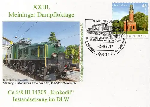 BRD: "XXIII. Meininger Dampfloktage / Krokodil", Ganzstück, SSt.