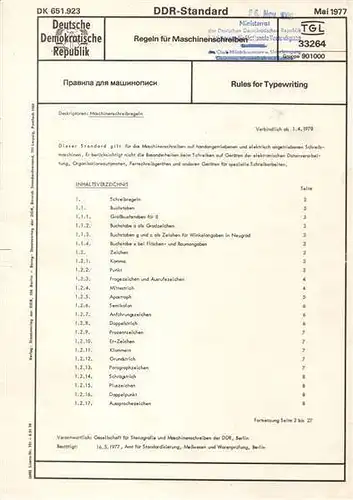 DDR: TGL 33264 für Maschineschreiben, gebraucht