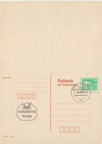 DDR: MiNr. P 90, 20.03.1990, "Aufbau in der DDR", Ersttagsstempel