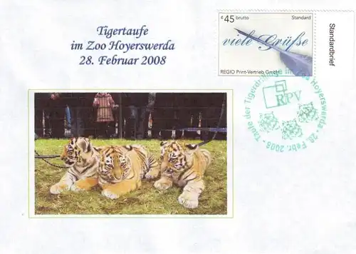 RPV: MiNr. 2, 01."Tigertaufe im Zoo Hoyswerda, 28.02.2008", Sonderbeleg (5), SSt