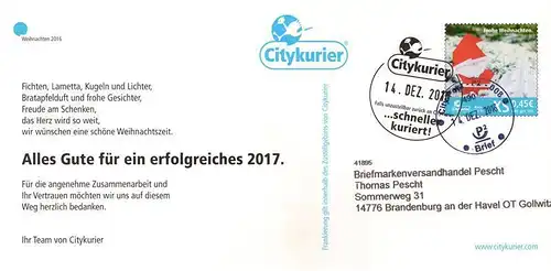 Citykurier: MiNr. KE, 14.12.2015, "Neujahr 2017", Satz, echt gelaufen