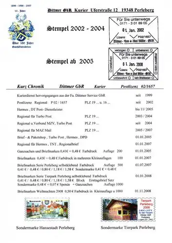 Dittmer: Werbeblatt 2  mit Firmenchronik und Briefmarkenabbildungen, DIN A4