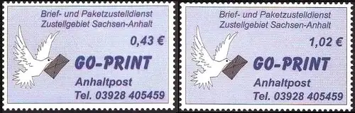 GO-Print: MiNr. 1 - 2, "Brieftaube mit Brief", Satz, postfrisch