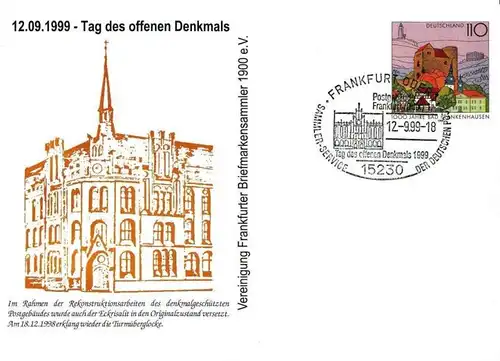 BRD: 12.09.1999, "Tag des offenen Denkmals, Frankfurt (Oder), Ganzsache, SSt.