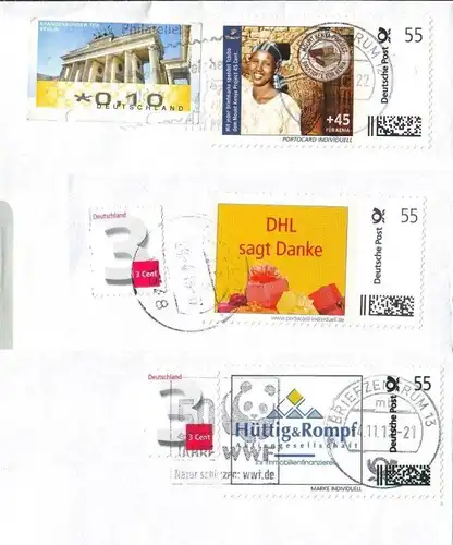 Deutsche Post: LOT mit 3 personalisierten Briefmarken, gestempelt