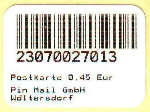PIN Mail, Woltersdorf: Notmarke vom 13.05.2009 zu 0,45 EUR, postfrisch