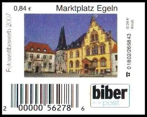 Biberpost: MiNr. 32, "Fotowettbewerb: Egeln, Marktplatz", Wert zu 0,84 EUR, pfr.