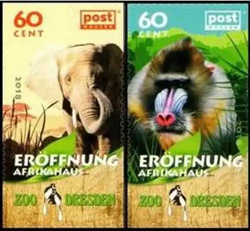 PostModern: MiNr. 465 - 466, "Zoo Dresden: Eröffnung Afrikahaus", Satz, pfr.