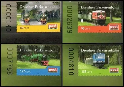 PostModern: MiNr. 158 - 161, "60 Jahre Dresdner Parkeisenbahn", Satz, BoNr,,pfr.