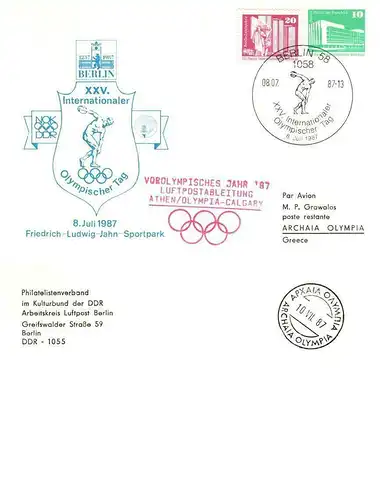 DDR: MiNr. PP 448, "XXV. Int. Olympischer Tag", Ganzsache, Luftpost nach Athen