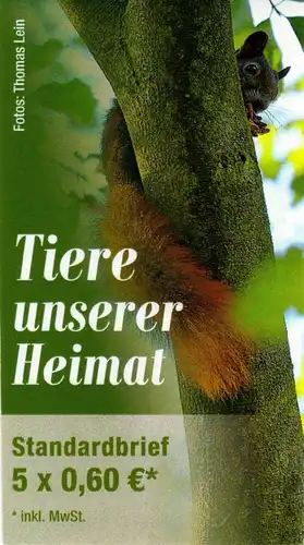 Biberpost: MiNr. MH , "Tiere unserer Heimat: Eichhörnchen", Markenheftchen, pfr