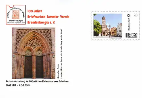 BRD: 11.08.2019, "100 Jahre Brandenburgia e. V.", Plusbrief, ungebr.