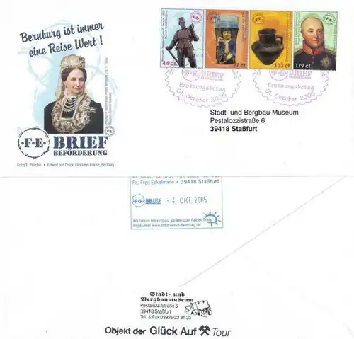 FE Briefbeförderung: MiNr. 1 - 4, "Schloss Bernburg", Satz, FDC "Glück-Auf-Tour"