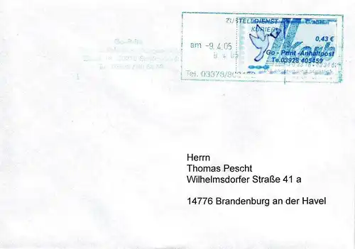 GO-Print: "2. Ausgabe, Brieftaube mit Brief", Wert zu 0,43 EUR, Bedarfsbeleg 2