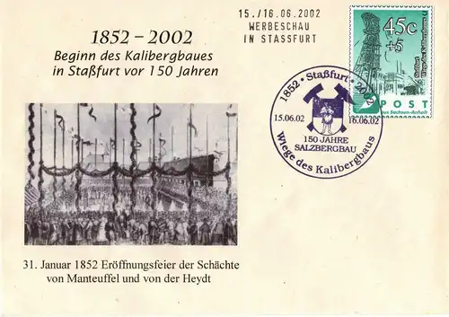 Grüne Post: MiNr. 4, "150 Jahre Kalibergbau in Staßfurt", Satz, Umschl. 2, ESSt.