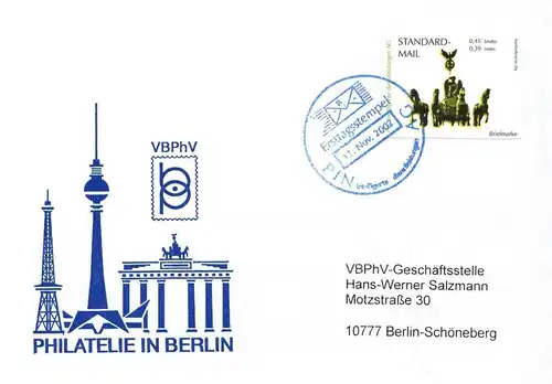 PIN AG: MiNr. 10, "Sehenswürdigkeiten: Quadriga", 0,45 EUR, FDC (2), ESSt.