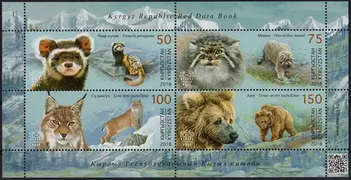 Kirgisien: MiNr. 114 - 117 Block 33, "Gefährdete Tierarten", pfr.