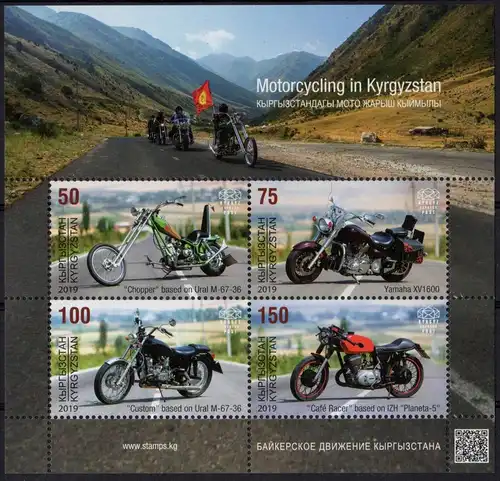 Kirgisien: MiNr. 136 - 139 Block 38, 16.10.2019, "Motorräder", Block, postfrisch