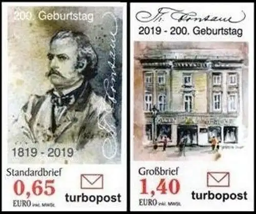 Turbopost: MiNr. , 02.04.2019, "200. Geburtstag von Theodor Fontane", Satz, pfr.