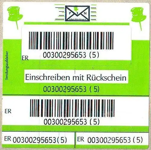 PIN AG: Marke für Zusatzleistung "Einschreiben mit Rückschein", pfr.