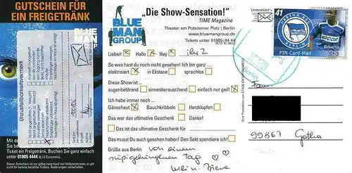 PIN AG: "BLUE MAN GROUP - die Show-Sensation!", Werbekarte, Beleg 2