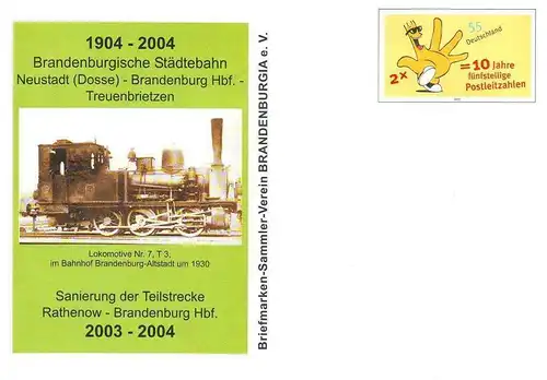 BRD: "100 Jahre Brandenburgische Städtebahn", Ganzsache (Umschlag), ungebr.