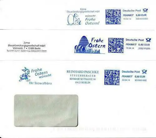 BRD: 3 Absenderfreistempel "Ostern II", Ganzstücke (Umschlag), echt gelaufen