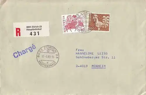 Schweiz: MiNr. 1057 y, 1101 A x, Ganzstück (Umschlag), Einschreiben, echt gel.