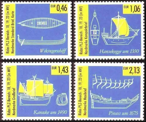 RIDAS: MiNr. 1 - 4, "Historische Schiffe", Satz, postfrisch