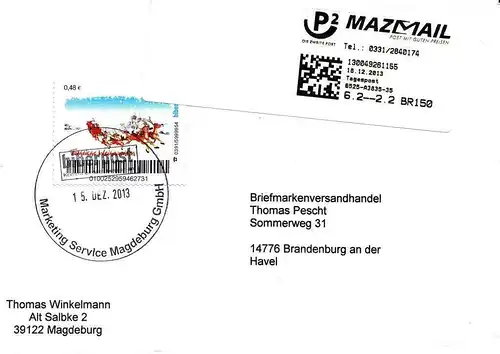 Biberpost: "Weihnachten: Schlitten", Satz, Ganzstück (Umschlag)