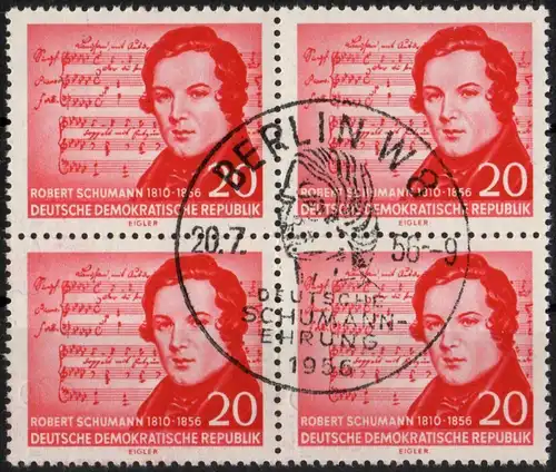 DDR: MiNr. 529 X I, "100. Todestag von Robert Schumann", geprüft, VB, ESSt.