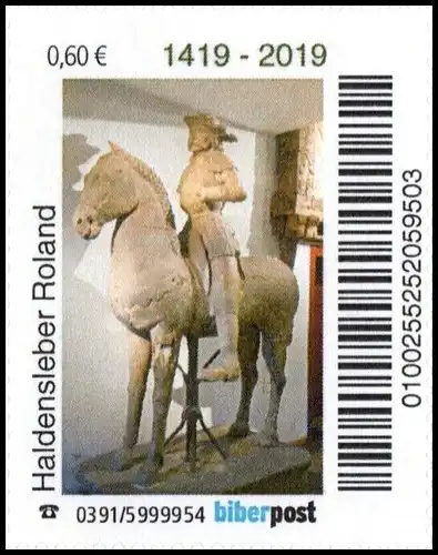 Biberpost: "Haldensleben: Roland, 1419 - 2019", Satz, Typ VI, pfr.
