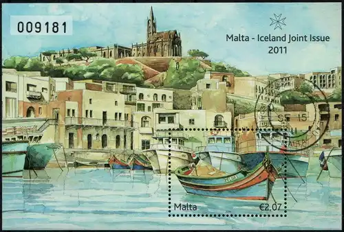 Malta: MiNr. 1691 Bl. 50, "Freundschaft mit Island - Fischereiorte", Block, ESt.