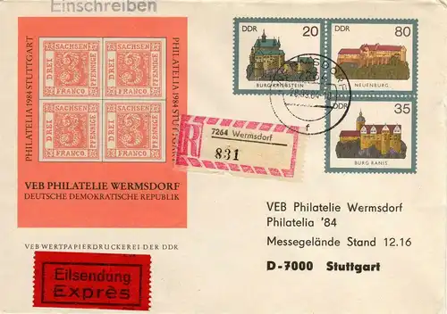 DDR: MiNr. U 1, "Burgen der DDR / PHILATELIA", privater Zudruck, Tagesstempel