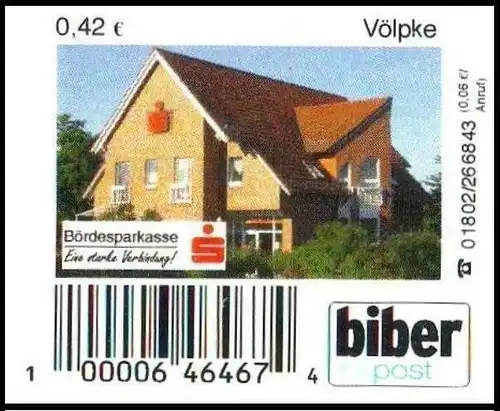 Biberpost: "Bördesparkasse", Wert zu 0,42 EUR, Typ I, postfrisch
