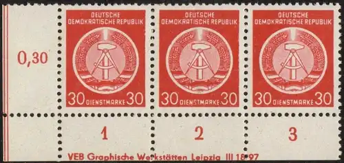DDR - Dienstmarken A: MiNr. 11 x X II, "Verwaltungspost B", Druckvermerk, pfr.