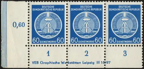 DDR - Dienstmarken A: MiNr. 15 x X I, "Verwaltungspost B", Druckvermerk, pfr.