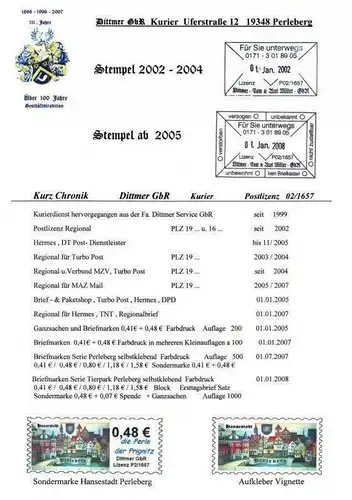 Dittmer: Werbeblatt 1 mit Firmenchronik und Briefmarkenabbildungen, DIN A4
