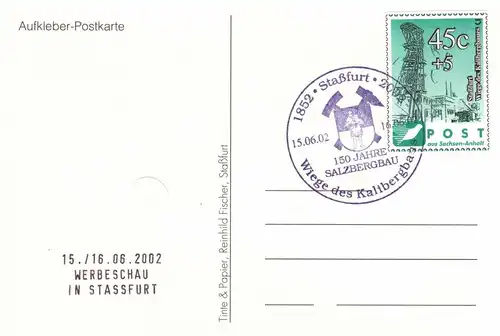Grüne Post: MiNr. 4, "150 Jahre Kalibergbau in Staßfurt", Satz, Postkarte, ESSt.